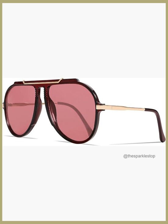 Oversized Aviator Sunglasses Gold Metal Tangle Free Retro main image 6